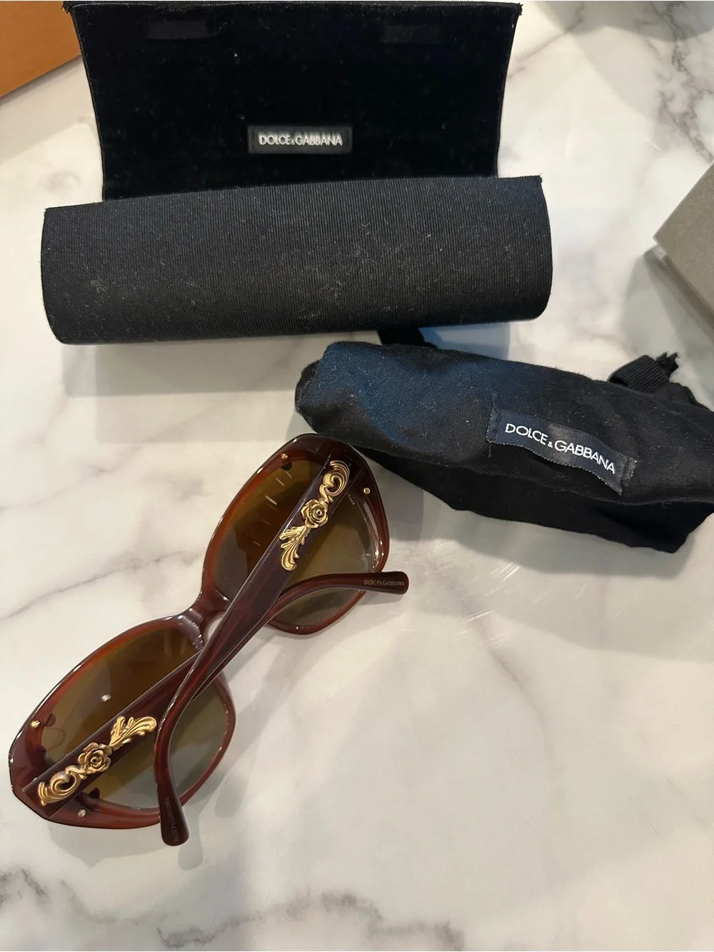 Dolce & Gabbana Brown Sunglasses with Gold Accent
